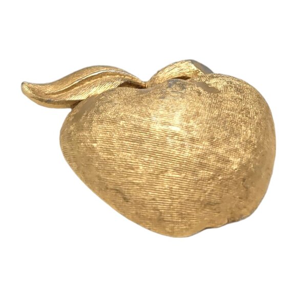 Vintage Coro Gold-Tone Apple Brooch Brushed Texture Autumn Teacher Gift - Picture 6 of 15